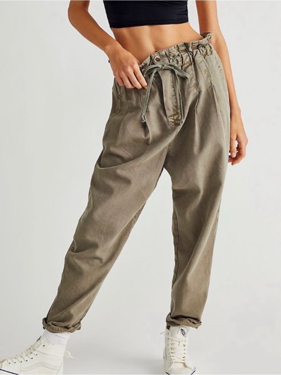 Free People Olive Green Paperbag Waist Joggers